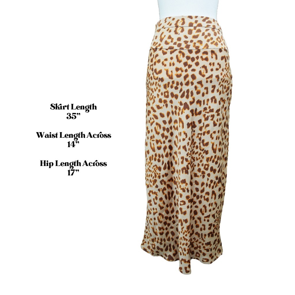 FREE PEOPLE Normani Leopard Print Satin Midi Flare High Waist Bias Cut Skirt 6